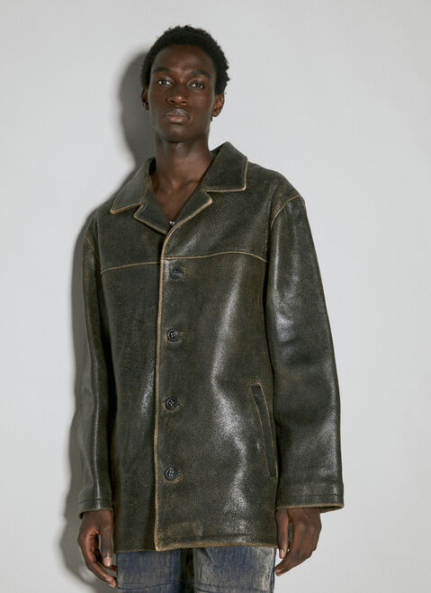Dries Van Noten Crackle Leather Coat Grey dvn0154001