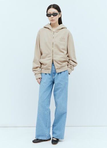 Miu Miu Distressed Hooded Sweatshirt Beige miu0355002