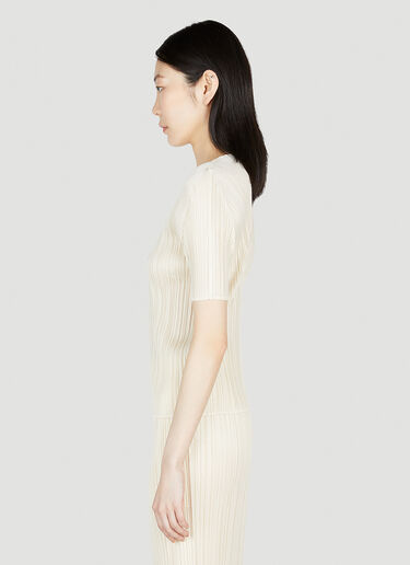 Pleats Please Issey Miyake Pleated Crewneck Top Cream plp0253001