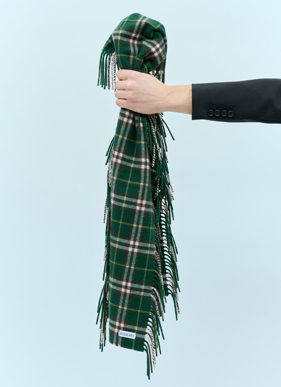 Shop Burberry Check Cashmere Fringed Scarf In Green
