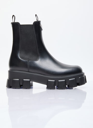 Prada Monolith Brushed Leather Boots Black pra0254021