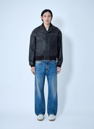 Wales Bonner Leather Button-Up Jacket Dark Brown wbn0164008