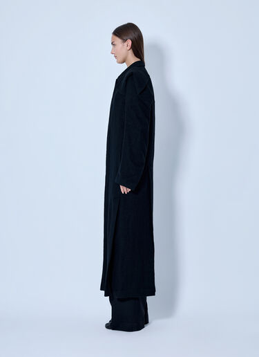 LN-CC® - Yohji Yamamoto: Shrink Serge Paneled Shoulder Long Coat - Black Yohji Yamamoto Shrink Serge Paneled Shoulder Long Coat Black yoy0263001