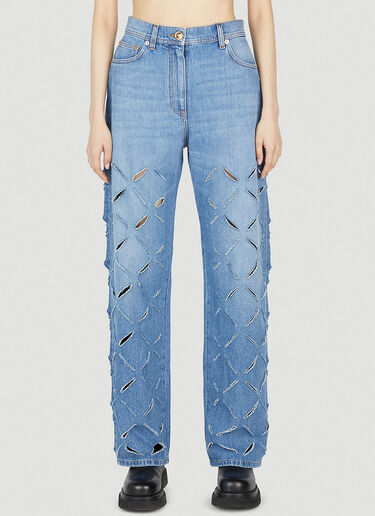 Versace Slashed Wide-Leg Jeans Blue vrs0251008