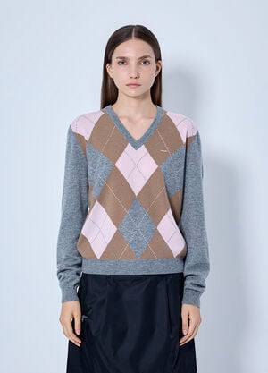 Prada Argyle V-Neck Sweater Grey pra0266002