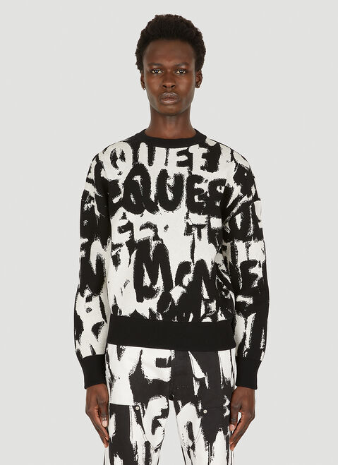 Alexander McQueen [그래피티] 로고 자카드 스웨터 블랙 amq0149002