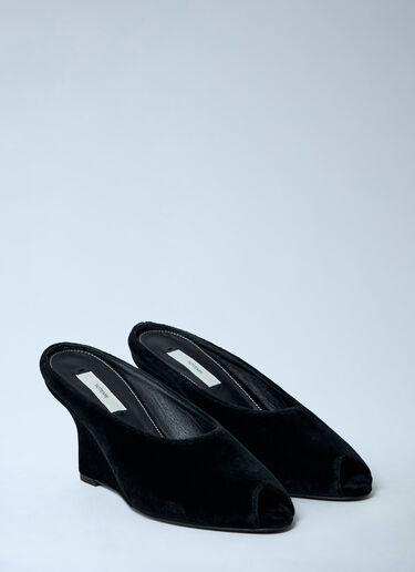 TOTEME Velvet Peep-Toe Wedge Mules Black tot0263055
