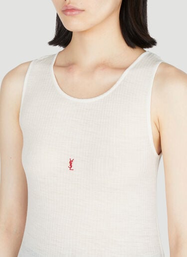 Saint Laurent Logo Embroidery Wool Tank Top Beige sla0253019