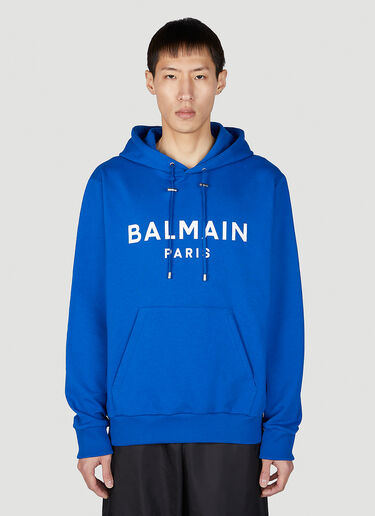 Balmain Logo Print Hooded Sweatshirt Blue bln0151004