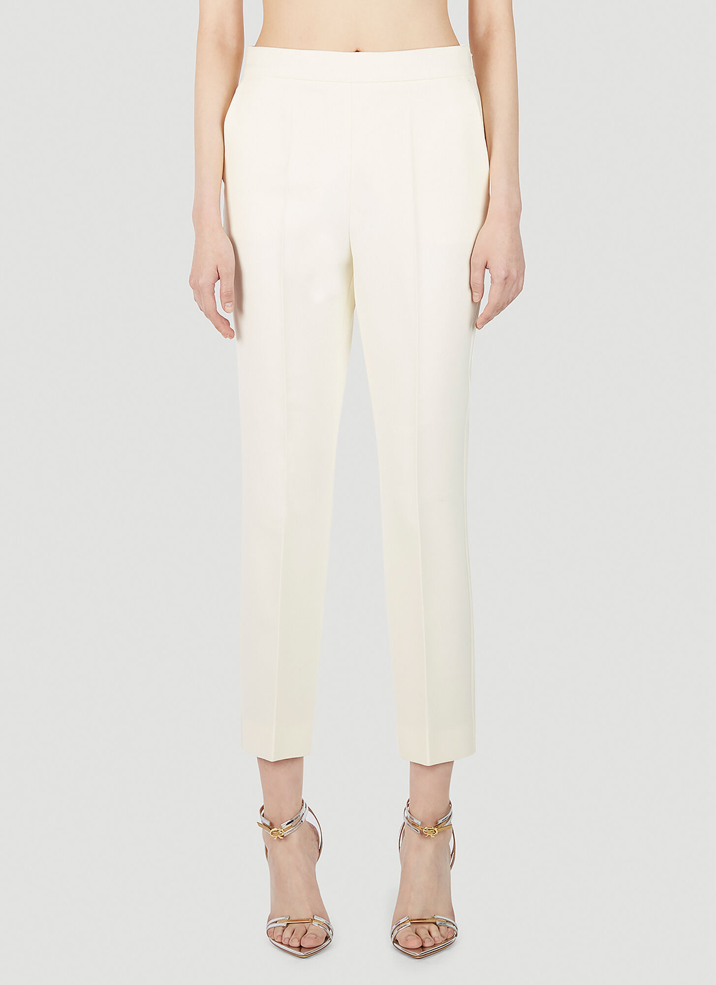 Max Mara Nepeta Stretch Wool Pants In White