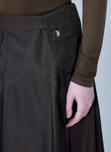 GANNI Duchesse Nylon Midi Pleated Pocket Skirt Dark Brown gan0263027