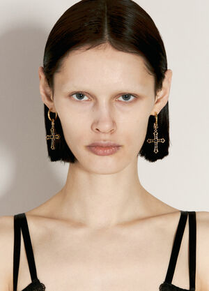 Dolce & Gabbana Creole Earrings With Rhinestone Crosses Yellow dol0255015