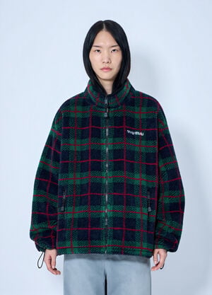 Miu Miu Checked Teddy Zipper Jacket Green miu0264218