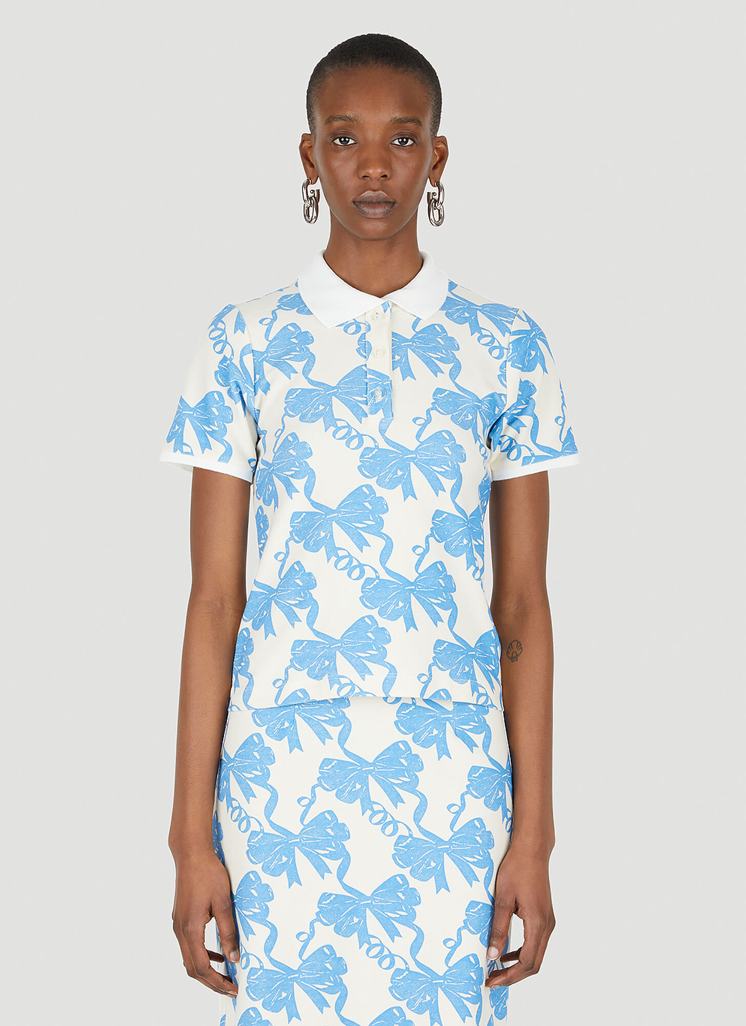 Shop Maisie Wilen Au Fait Ribbon Print Polo Shirt In Blue