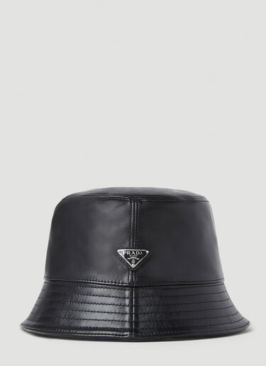 Prada Men's Leather Logo Plaque Bucket Hat in Black | LN-CC®