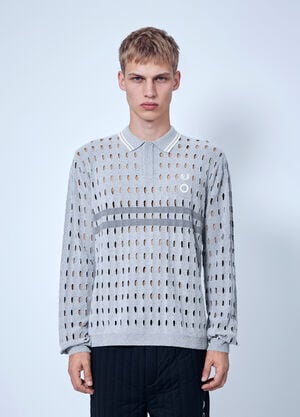 Fred Perry x Craig Green Long Sleeve Open Knit Polo Shirt Grey fry0166002