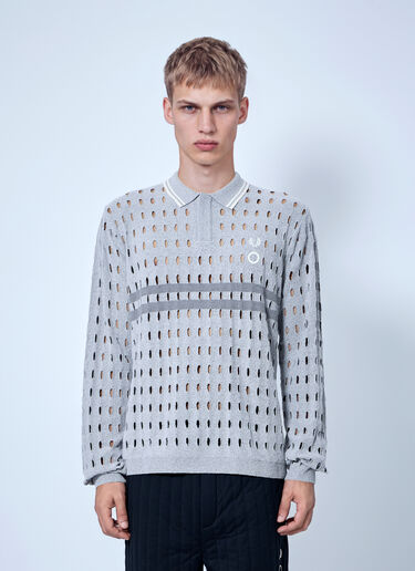 Fred Perry x Craig Green Long Sleeve Open Knit Polo Shirt Grey fry0166002