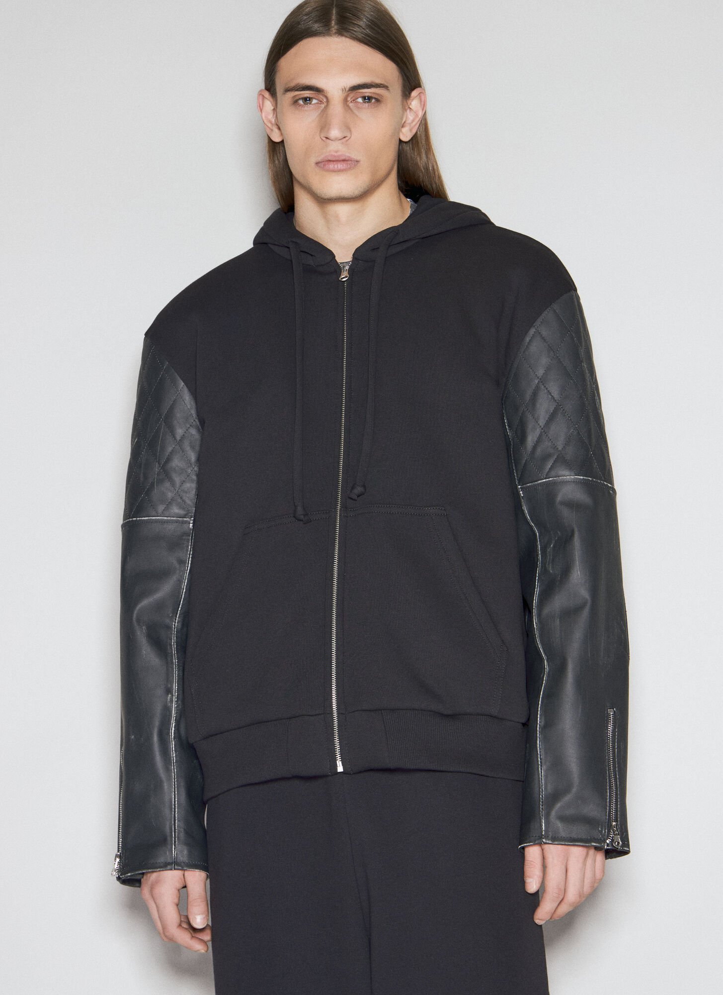 Shop Mm6 Maison Margiela Leather Sports Jacket In Black