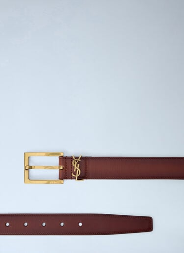 Saint Laurent Cassandre Belt in Aged Effect Leather Brown sla0263091