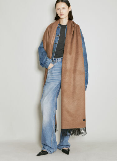 Extra Large Scarf With Logo Plaque Saint Laurent Extra Large Scarf With Logo Plaque Brown sla0254063