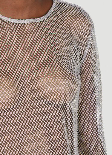 GANNI Embellished Mesh Top Silver gan0252029