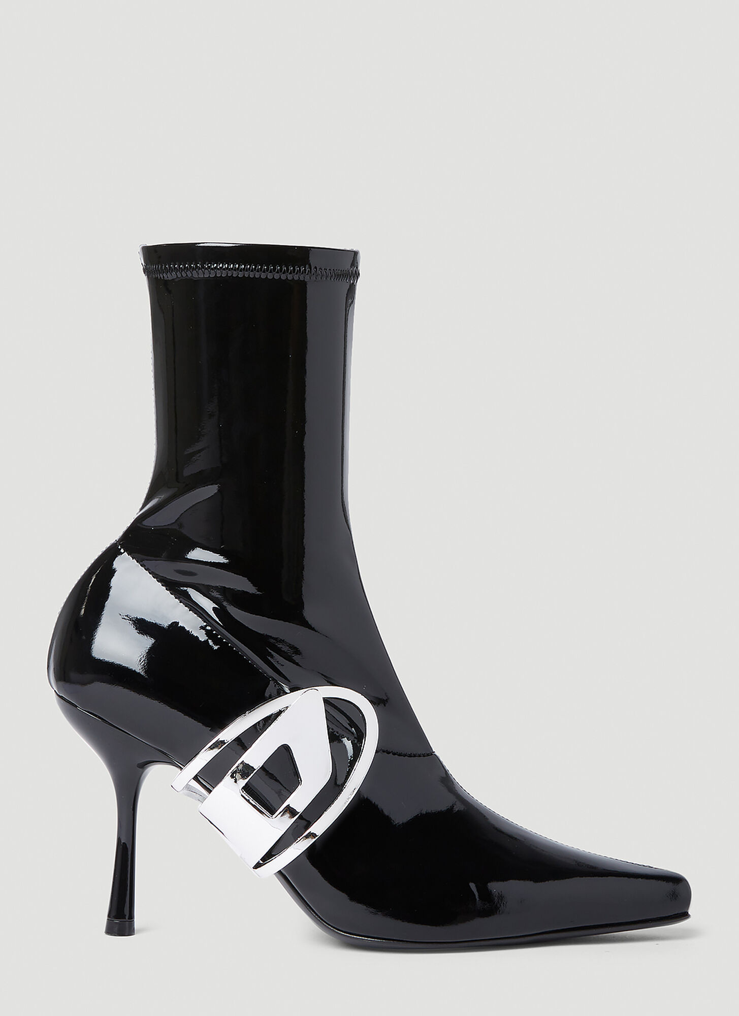 Diesel Patent Ankle Boots With Oval D Plaque In Black
