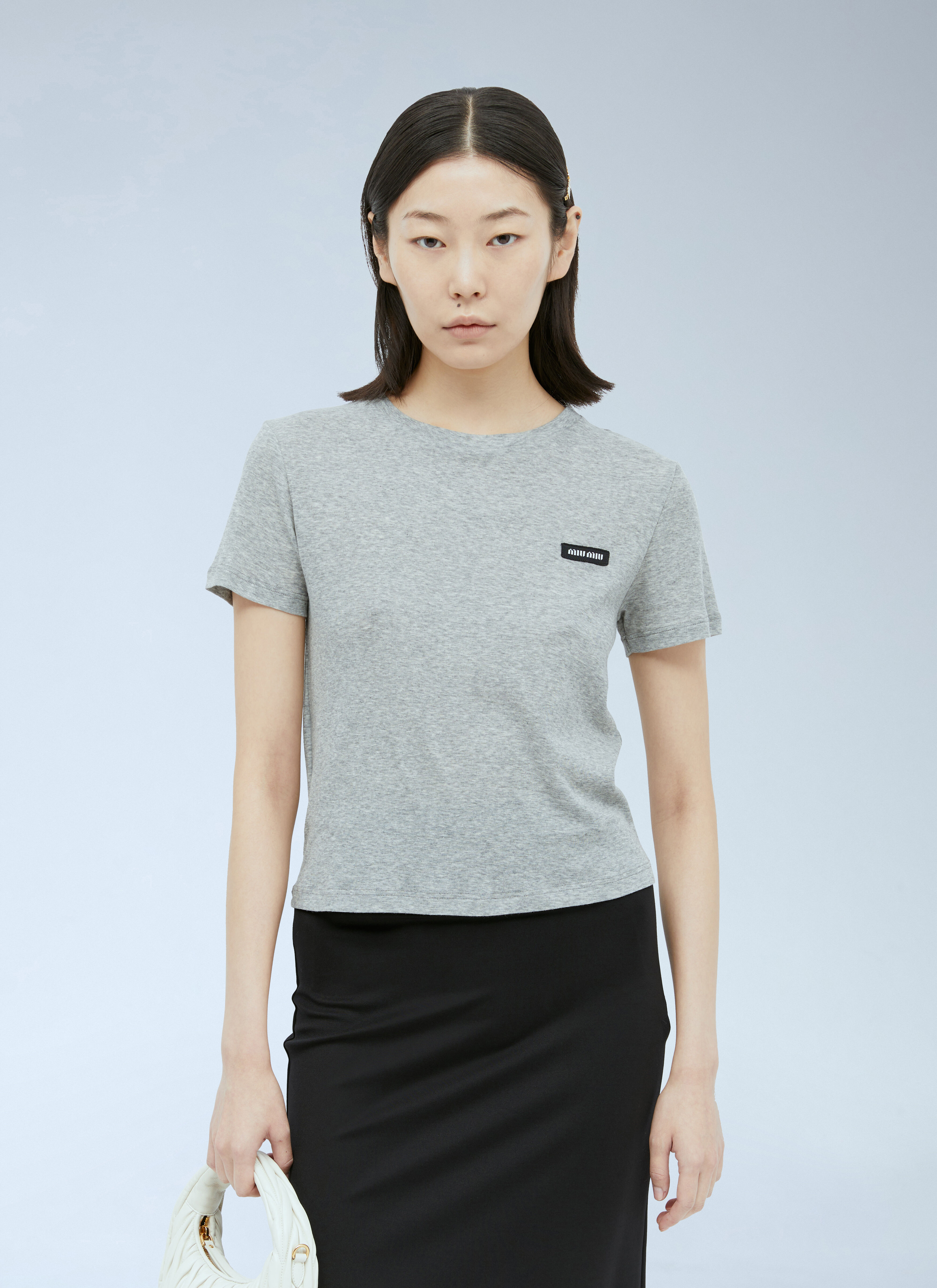 Miu Miu Women's' Logo Patch T-Shirt in Grey | LN-CC®