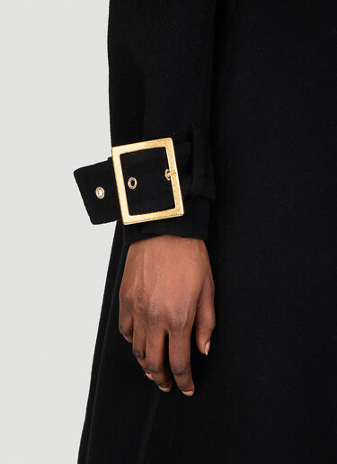 Balmain Belted Double-Breasted Wool Long Coat Black bln0253004