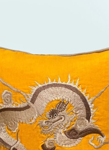 Les-Ottomans Dragon Embroidered cushion Yellow wps0691530