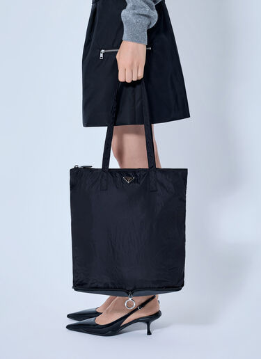 Prada Saffiano Leather Pendant with Re-Nylon Tote Bag Black pra0266011