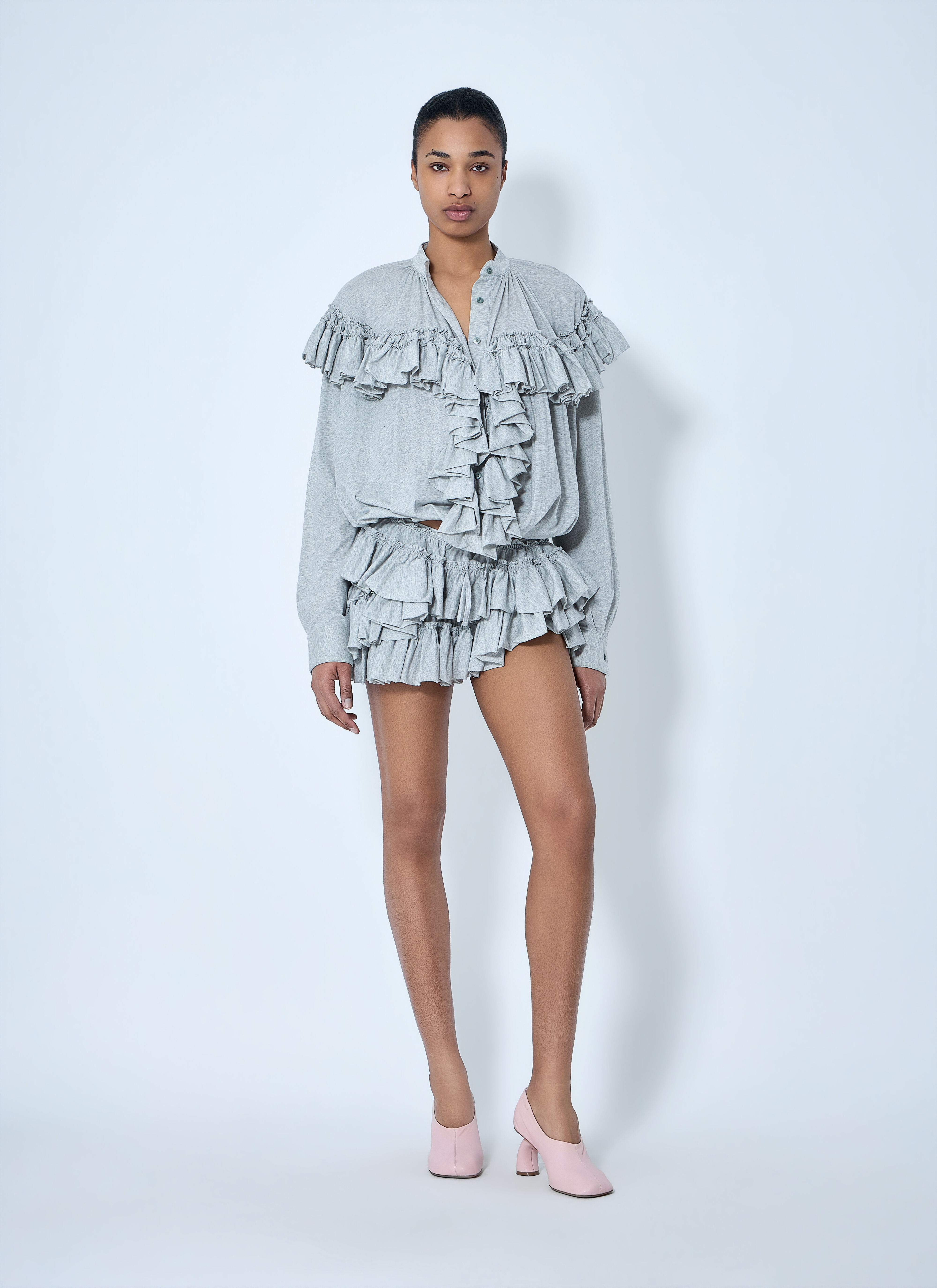Dries Van Noten Women's' Ruffled Cotton Jersey Shirt in Grey | LN-CC®