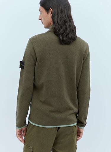 Stone Island Zip-Up Compass Patch Knit Sweater Green sto0154066