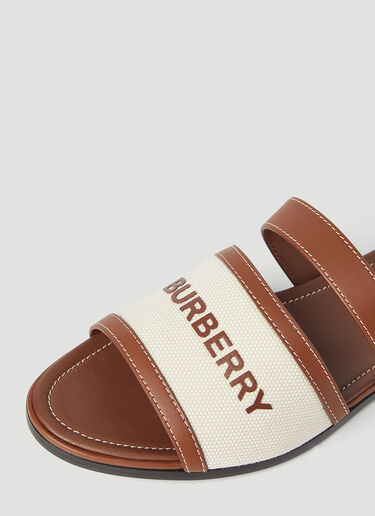 Burberry 帆布和皮革拖鞋 棕 bur0245072
