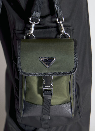 Prada 再生尼龙和十字纹皮革手机支架 绿色 pra0156018