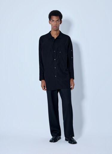 LN-CC® - Yohji Yamamoto: Open Collar Shoulder Slit Blouse - Black Yohji Yamamoto Open Collar Shoulder Slit Blouse Black yoy0165001
