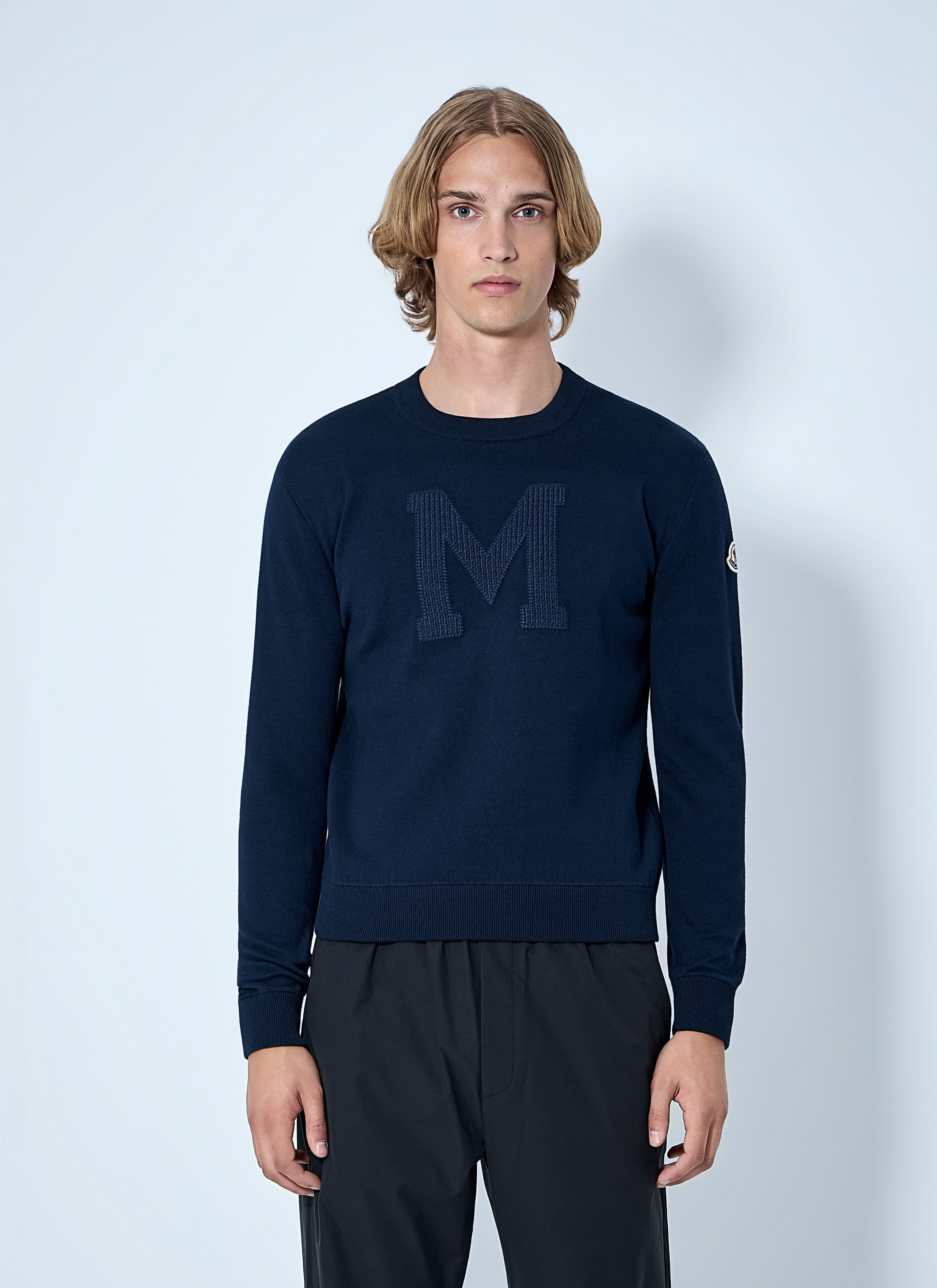 Moncler Men's' Embroidered Logo Sweater in Blue | LN-CC®