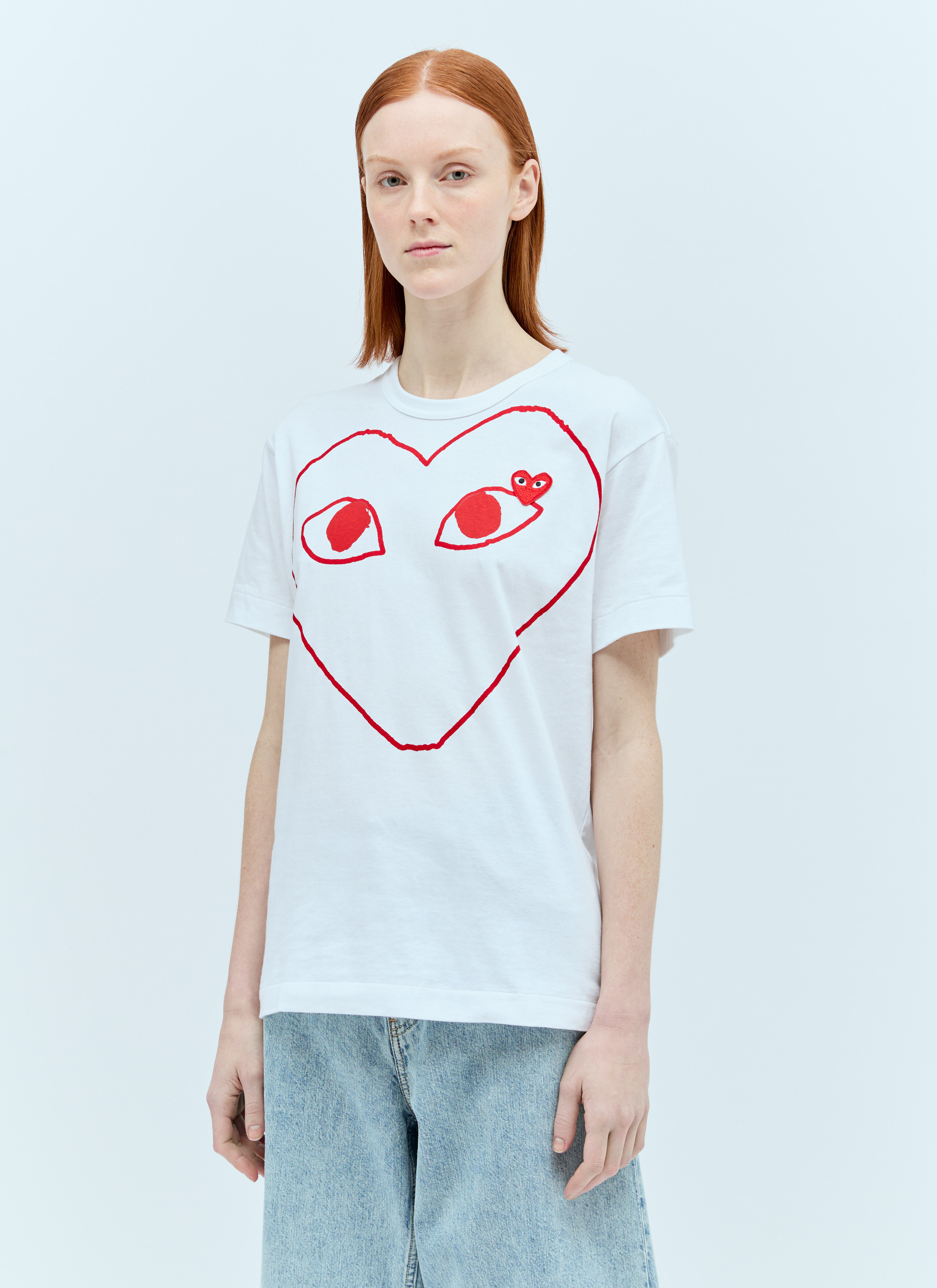 Comme Des Garçons PLAY 图案徽标印花 T 恤  黑色 cpl0356013