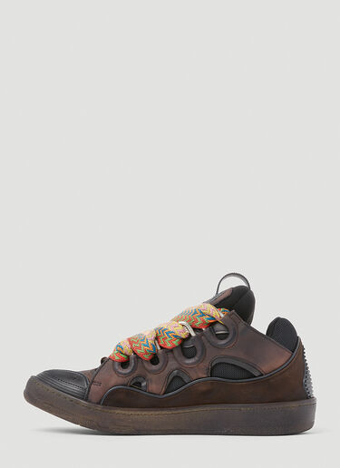 Lanvin Curb Leather and Glitter Sneakers Brown lnv0153015