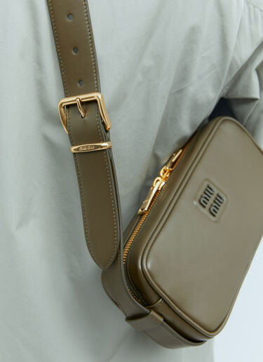 Logo Plaque Leather Shoulder Bag Miu Miu Logo Plaque Leather Shoulder Bag Green miu0254066