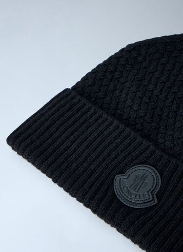 LN-CC® - Moncler: Ribbed Knit Beanie with Logo Patch - Black Moncler Ribbed Knit Beanie with Logo Patch Black mon0165053
