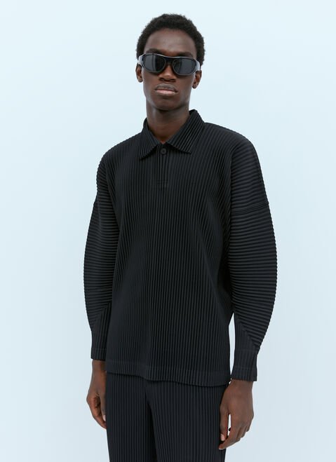 Homme Plissé Issey Miyake MC August Pleated Knit Polo Shirt Black hmp0153001