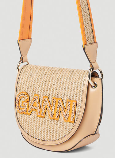 GANNI Banner Saddle Raffia Shoulder Bag Beige gan0252042