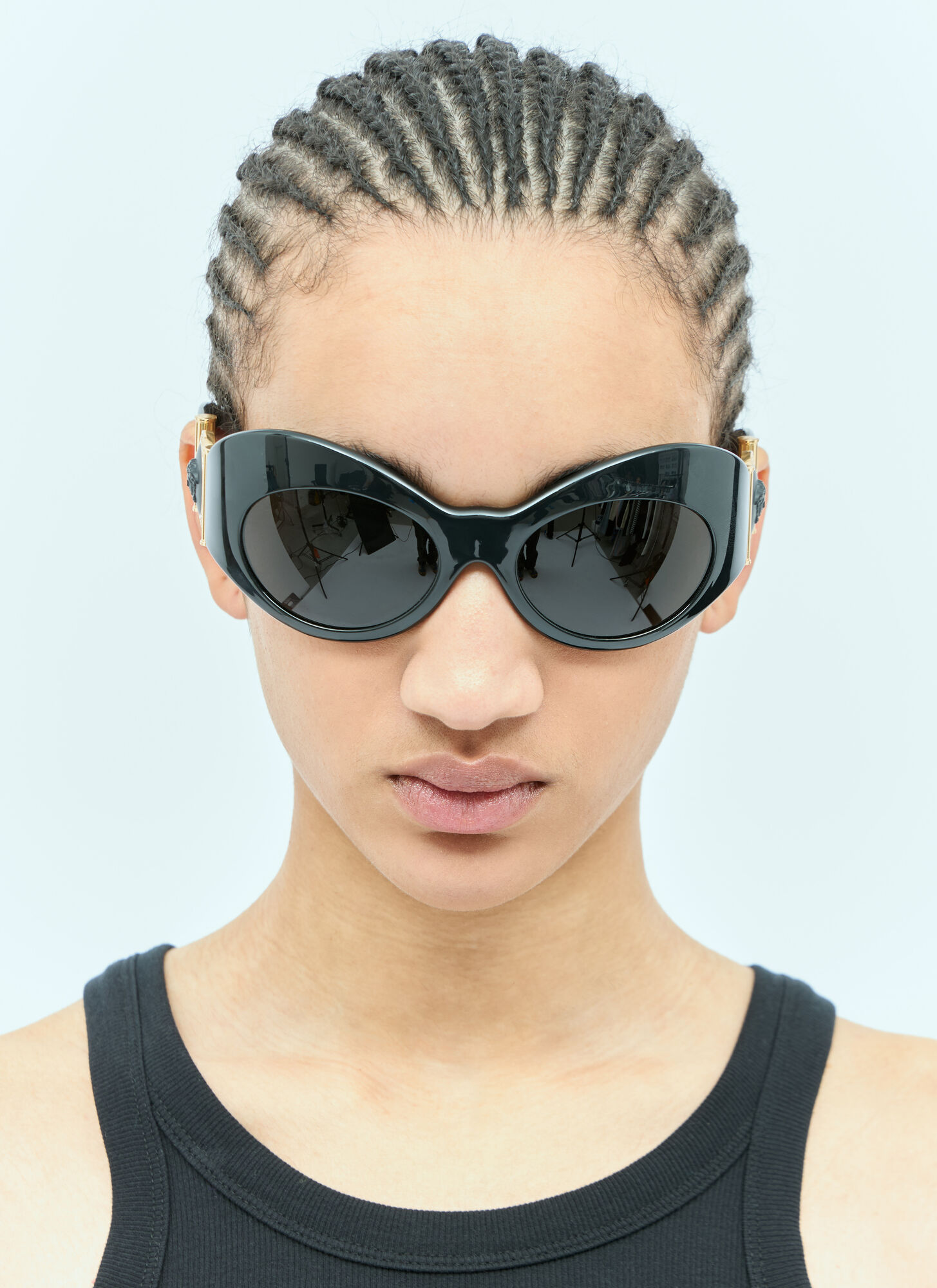 Shop Versace Oval Shield Sunglasses In Black