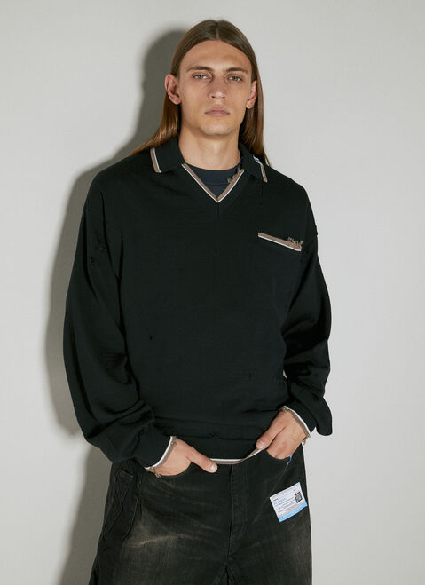 Maison Mihara Yasuhiro ディストレス ニットポロシャツ イエロー mmy0154007