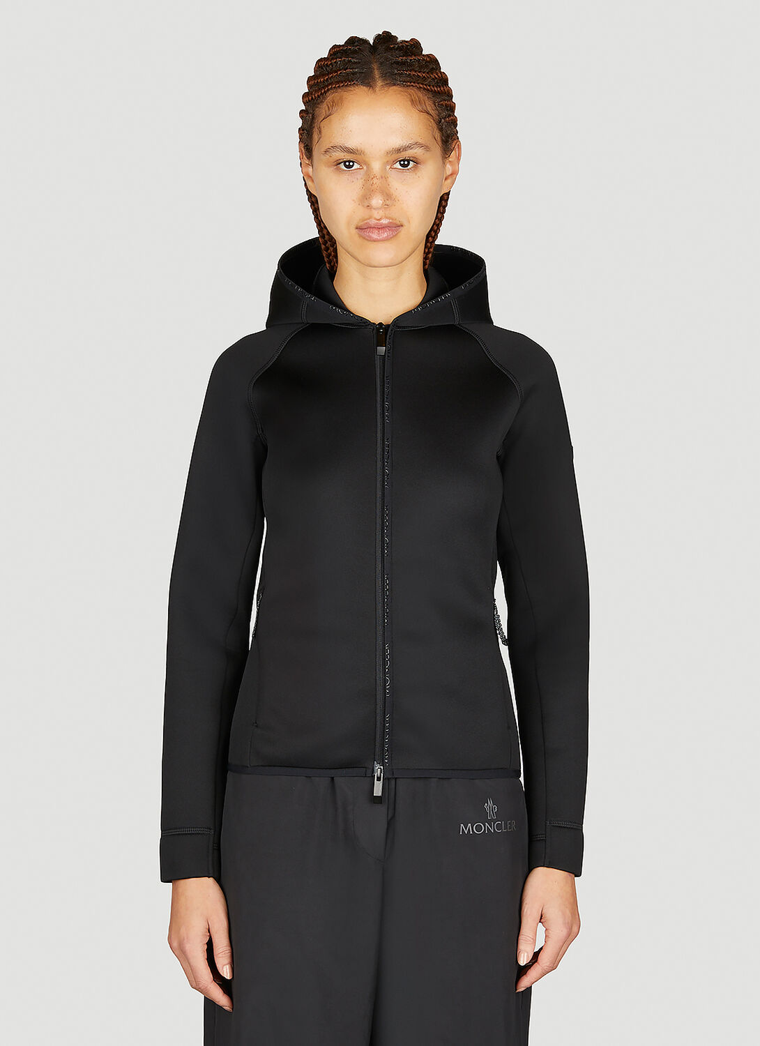 Shop Moncler Hooded Zip-up Sweatshirt In Black