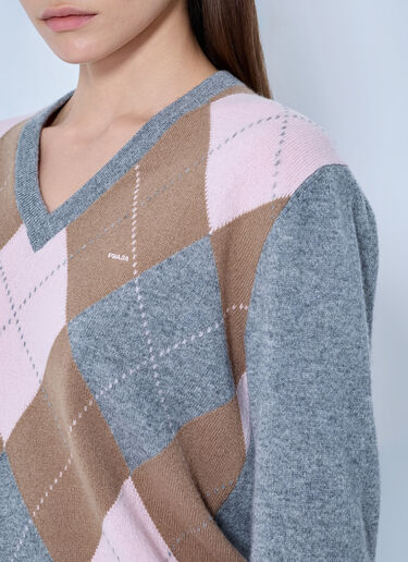 LN-CC® - Prada: Argyle V-Neck Sweater - Grey Prada Argyle V-Neck Sweater Grey pra0266002
