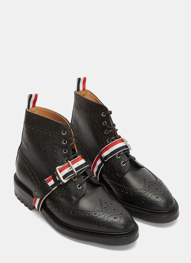 Thom Browne Pebbled Leather Wingtip Brogue Boots Black thb0125006