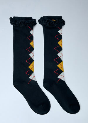 GANNI Argyle Ruffle Cuff Socks Black gan0265046