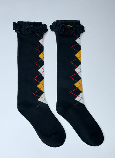 LN-CC® - GANNI: Argyle Ruffle Cuff Socks - Black GANNI Argyle Ruffle Cuff Socks Black gan0265046