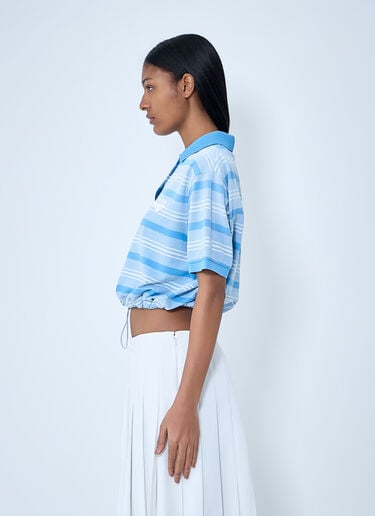 Prada Striped Polo Shirt with Drawstring Hem Blue pra0264038